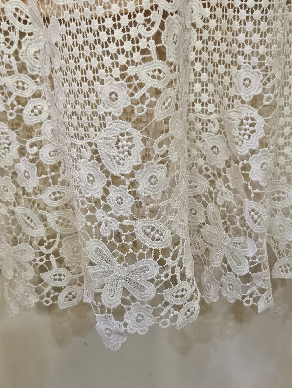 Free People La Spezia Dress White Scalloped Lace Beige Lining Bell Sleeves,Small - Picture 12 of 16